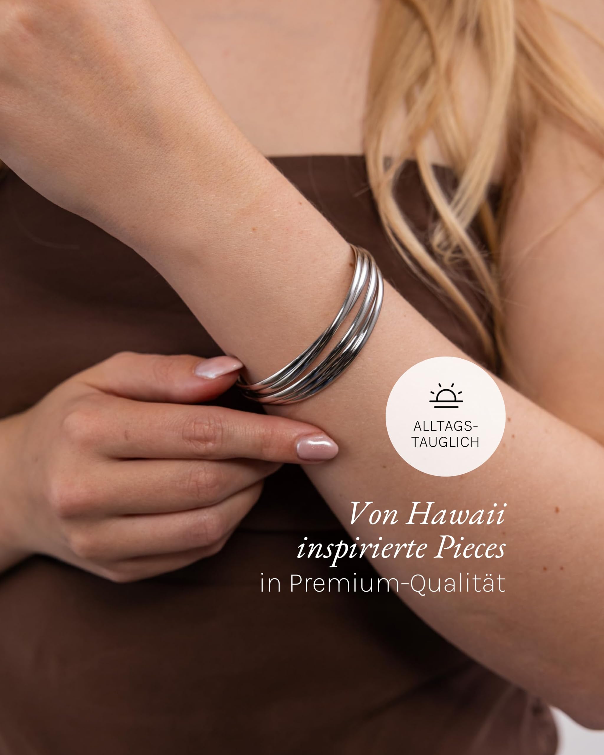 Purelei Elegance Armcuff – Filigraner Armreif – Armband aus langlebigem Edelstahl (14K vergoldet) – Verstellbares Damen Armband 65-70 – Hawaiianisch inspiriert & wasserfest
