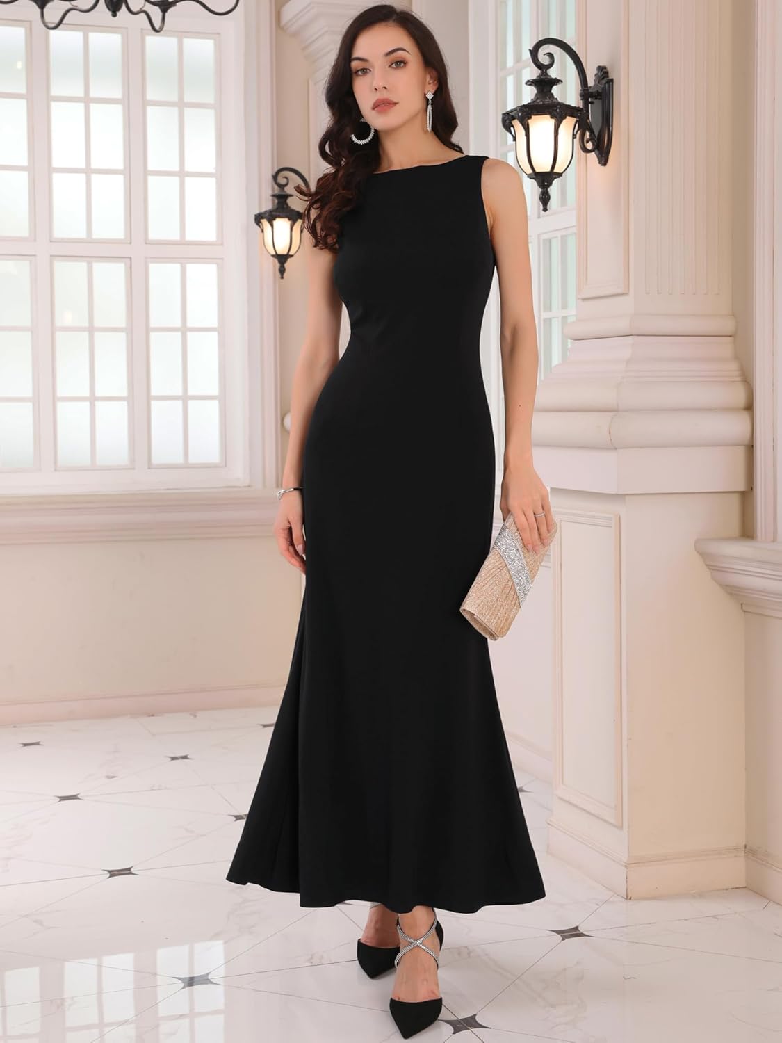 Women's Formal Dress Evening Dressy Prom Boat Neck Backless Maxi Cocktail Wedding Dresses - Image 3