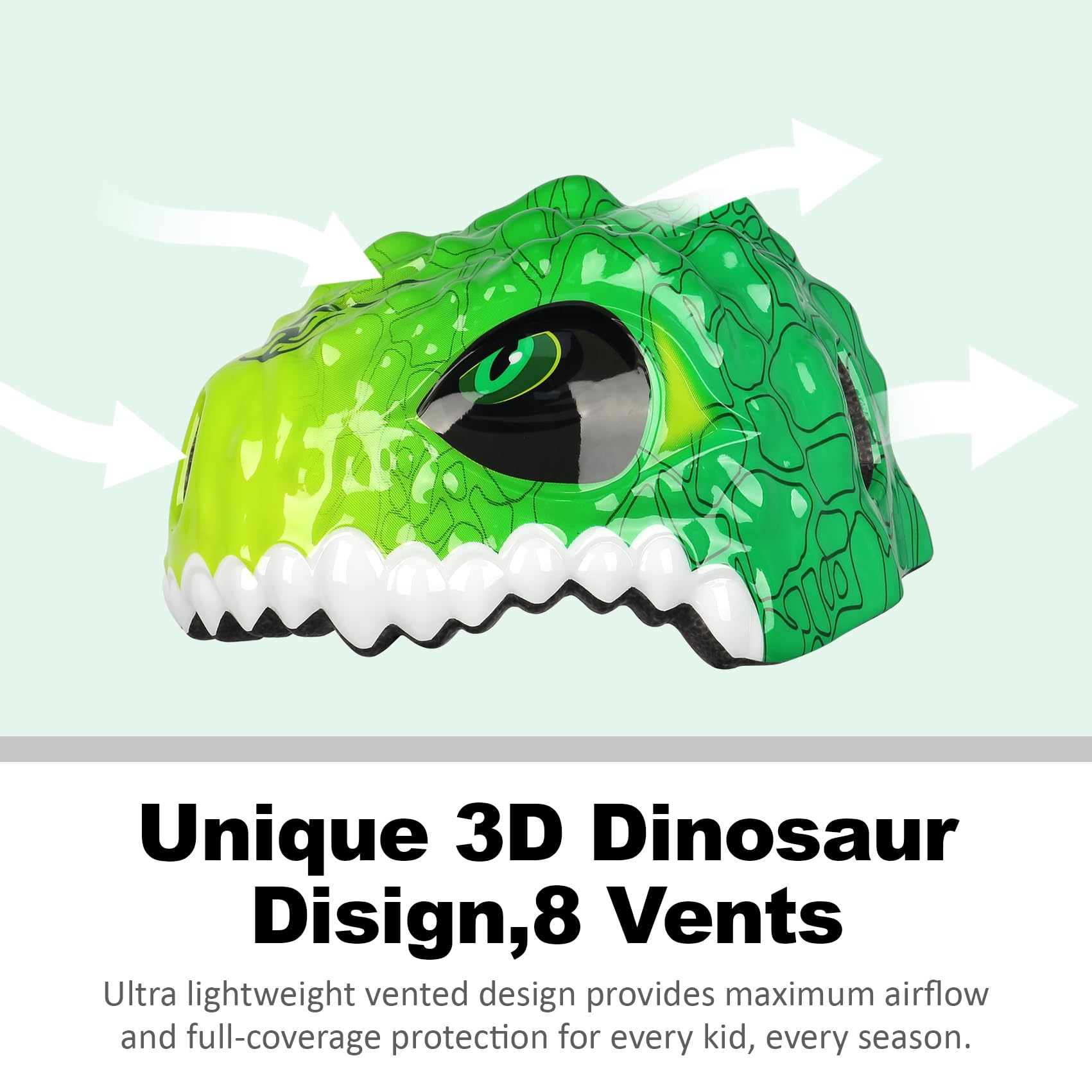 Kask rowerowy dla małych dzieci, kask dinozaura 3D, dla chłopców, dziewcząt, niemowląt, dzieci w wieku 1, 2, 3, 4, 5, 6, 7, 8 lat, lekki, regulowany, wielofunkcyjny, sportowy, hulajnoga, deskorolka