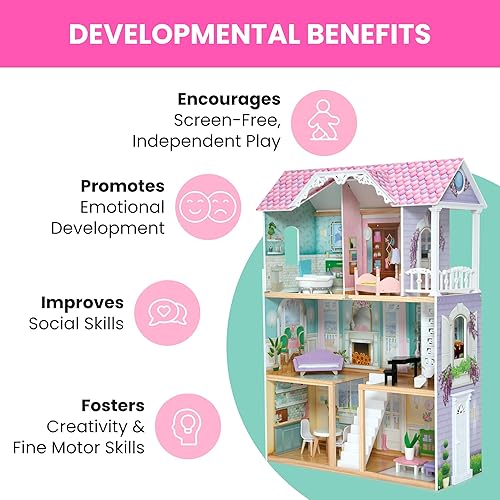 Miniatura 5 de Delta Children MySize Dollhouse - Casa de muñecas grande de 3 pisos con 7 habitaciones incluye 12 accesorios, se adapta a muñecas de 12 pulgadas,