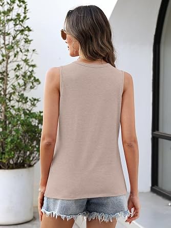 TICTICMIMI Women Tank Tops Buttons Down Summer Sleeveless Crew Neck Shirt