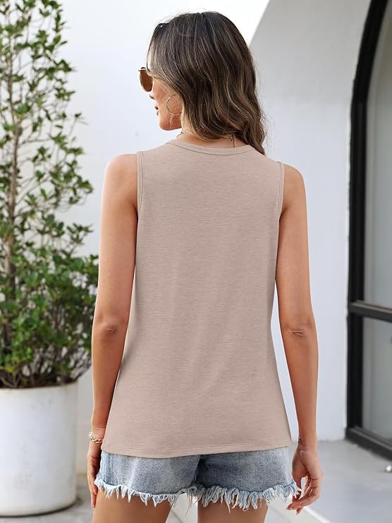 TICTICMIMI Women Tank Tops Buttons Down Summer Sleeveless Crew Neck Shirt