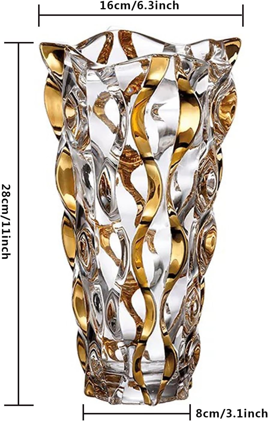 Hand Painted Gold Vase 11" Tall,Flower Vase Decor for Home Dining Table Living Room,Office Wedding Holiday Party,Handmade Decorative Flower Vase.