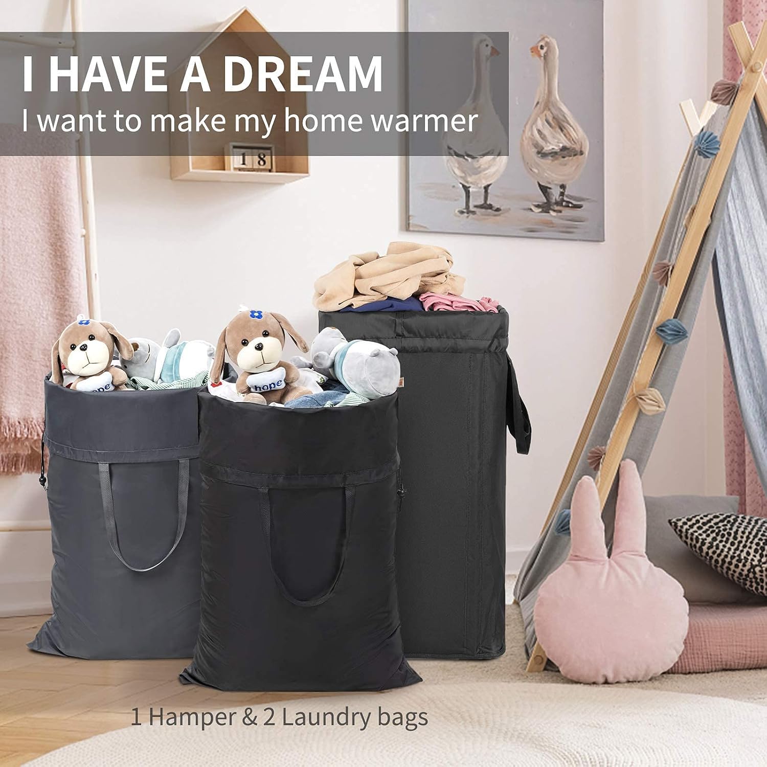 Chrislley 152L Double Laundry Hamper with 2 Removable Liner Bag Extra Large Laundry Basket with Visual Window Divided Clothes Hamper Handles Collapsible Laundry Sorter (Black Gray, 74L)