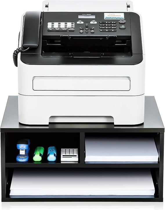 FITUEYES Large Desktop Printer Stands with 3 Storage Compartments, Black