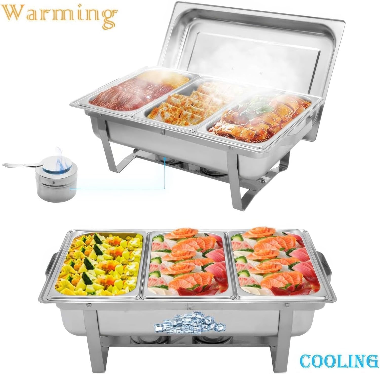 9L Chafing Dish Catering Buffet Set, Acciaio Inossidabile Chafing Dish Buffet Set, Pieghevole Vaschette per l'acqua Portavivande e Coperchio, per La Cena Ristoranti Banchetti Feste di Nozze, Argento