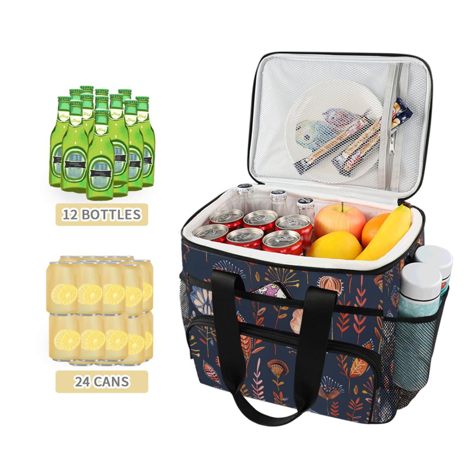 Bolsa térmica grande con diseño de cachemira y plumas bohemias con aislamiento térmico para picnic, 15 L, 24 latas, impermeable, para adultos, hombres y mujeres