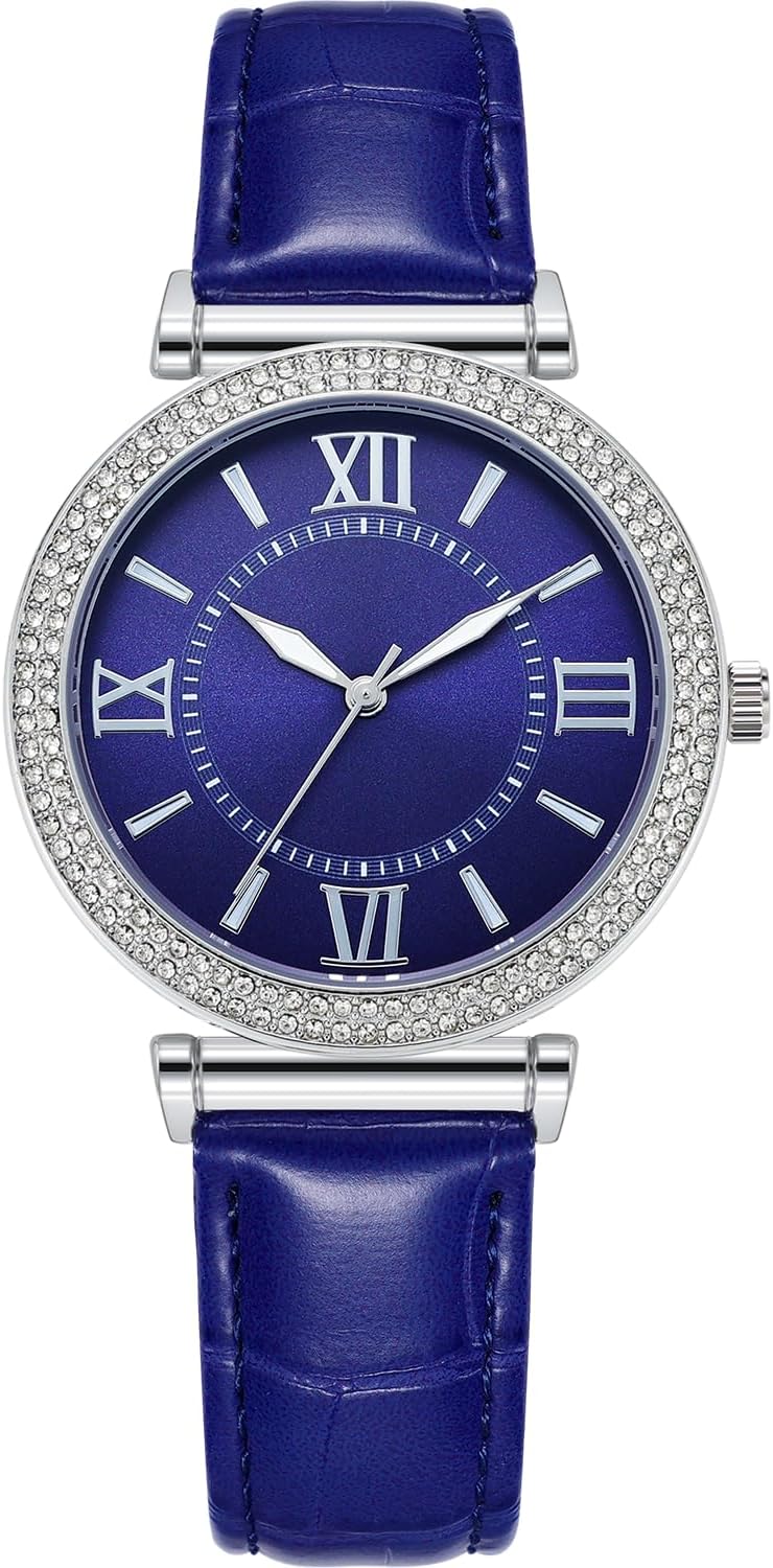 NUOVO Women's Leather Strap Bezel Crystal Accented Rose Gold Case Elegant Ladies Colorful Watch