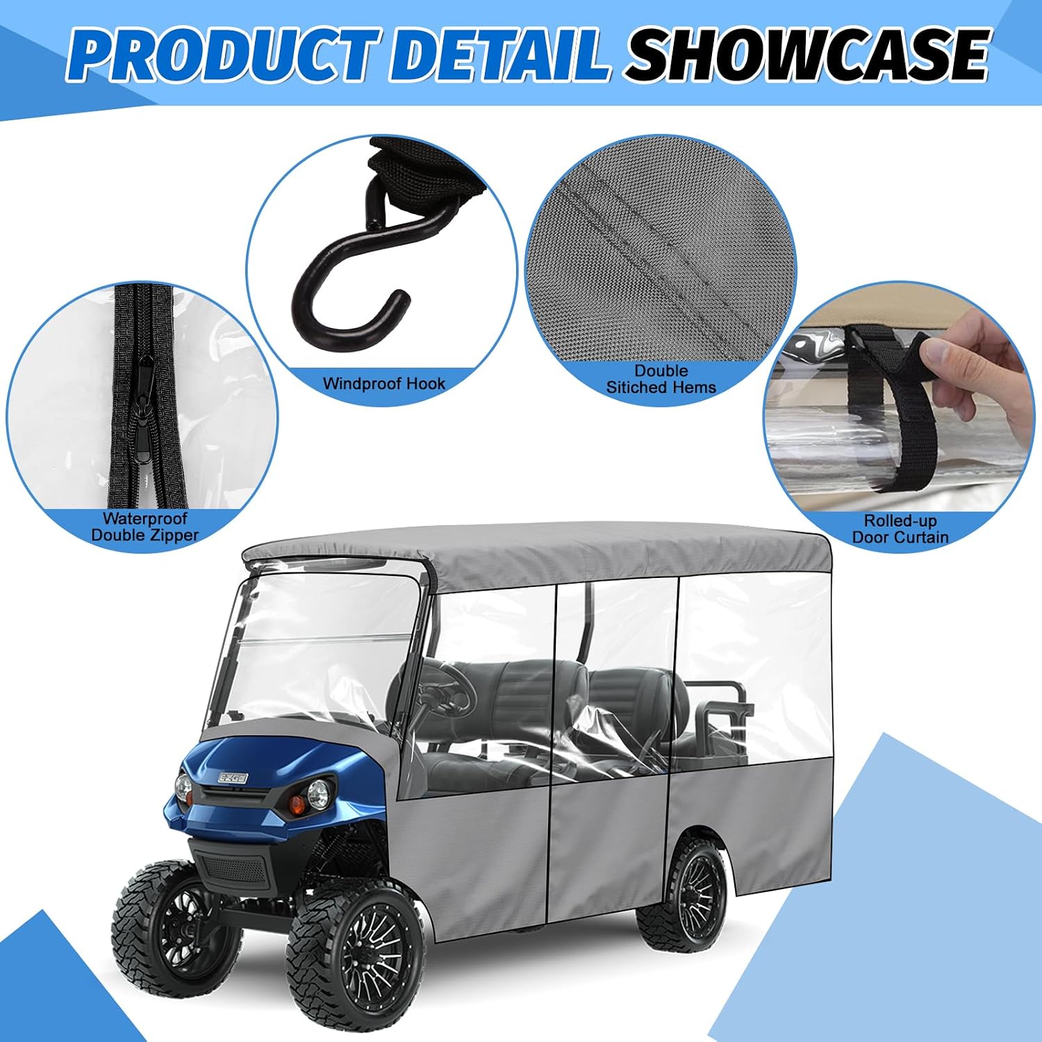Golf Cart Enclosure Cover Replace for Yamaha Club Car EZGO 4+2/6 Passenger, 420D Oxford Cloth with Clear Windows, Door Zippers for Sun Dust Rain Snow Protection (4+2/6 Seat)