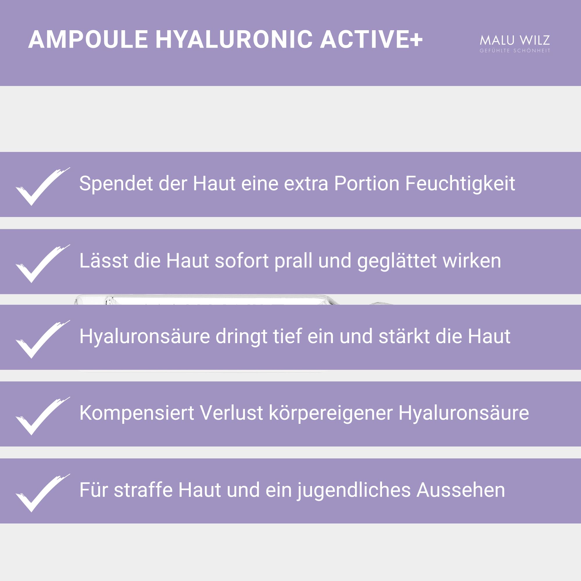 Malu Wilz Ampoule Hyaluronic Active+ 15 x 2ml I Hyaluron Ampullen Gesicht I Intensiv feuchtigkeitsspendendes Konzentrat I Für straffe, jugendliche Haut