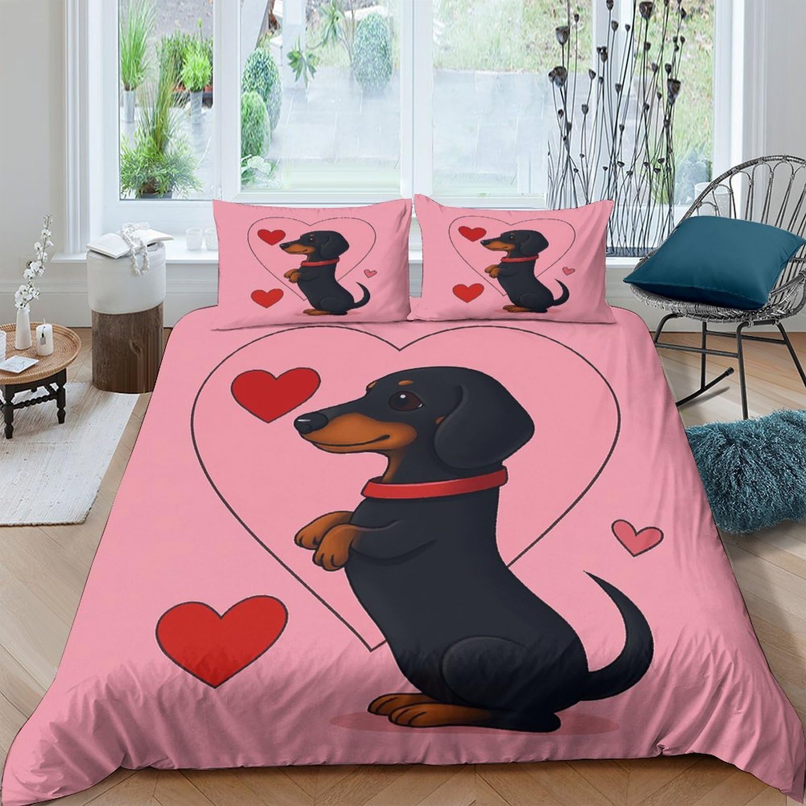 Ctjqhvkz Style-8 3D Printed Dachshund Heart Fitted Sheet Microfiber Soft Pink Dog Mattress Cover For Bedroom Guest Room Decor Single（135X200cm）