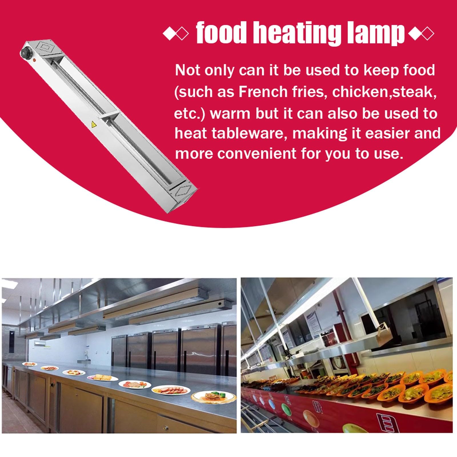 Lámpara de Calor de Alimentos, Lampara Calentamiento de Comida Acero Inoxidable, Calentadores de Alimentos para Buffet, Temperatura Ajustable de 30-85℃, 60/90/120/150cm(Size:60cm)