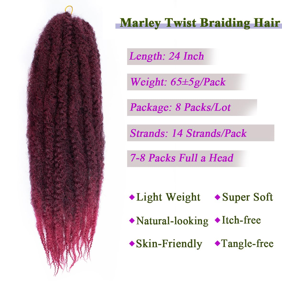 Kachanaa 24 Inch Pre Fluffed Marley Twists Hair for Braiding 8 Packs Afro Kinky Curly Hair Extensions for Senagalese Twist and Jumbo Twist/TBUG# - Image 3