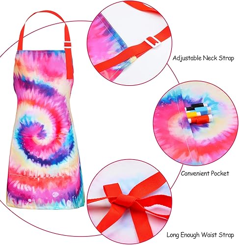 Miniatura 8 de Fiodrimy Delantales para niños, delantal artístico para niñas, niños, delantal de pintura con bolsillos ajustables para cocinar, hornear y cocinar