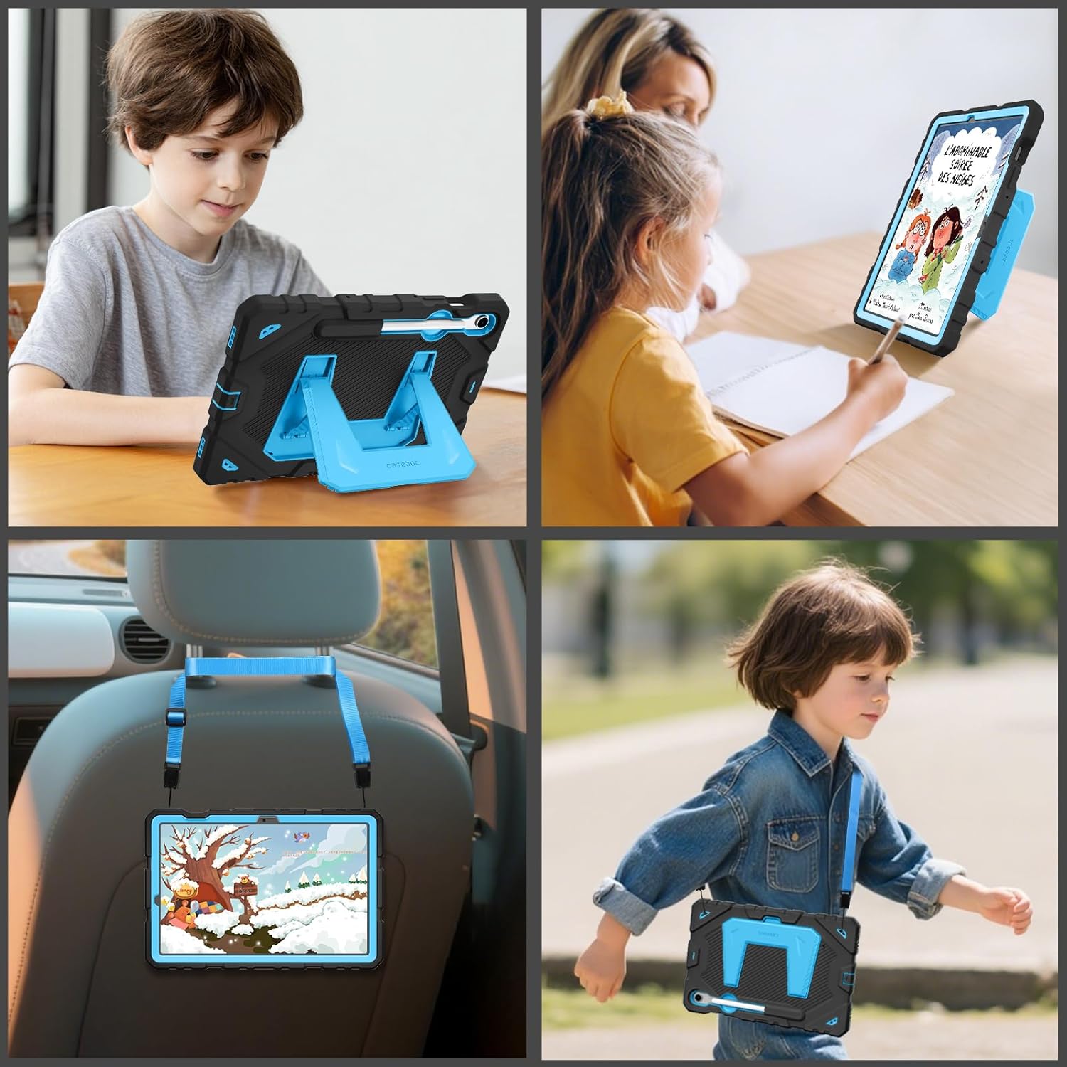 Fintie Kids Friendly Case for Samsung Galaxy Tab S10 Lite/ S10 FE/ S9 FE 10.9 Inch/Tab S9 11 Inch, Fully-Body Rugged Heavy Duty Shockproof Protective Case with Kickstand & Shoulder Strap, Black/Blue