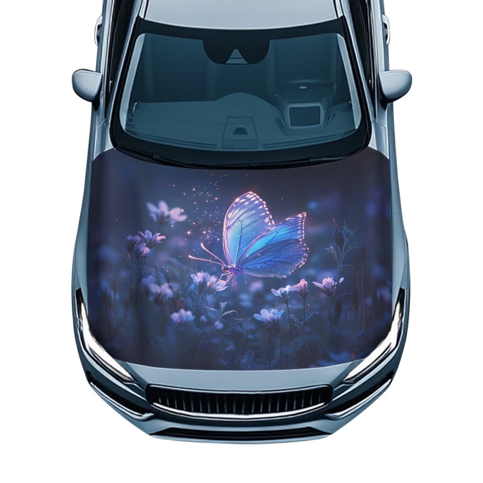 MintulipyCar Hood Cover for Automobiles,Vivid Butterfly Flower Car Bonnet Banner, Universal Fit Waterproof Automotive Hood Covers,Car Accessories