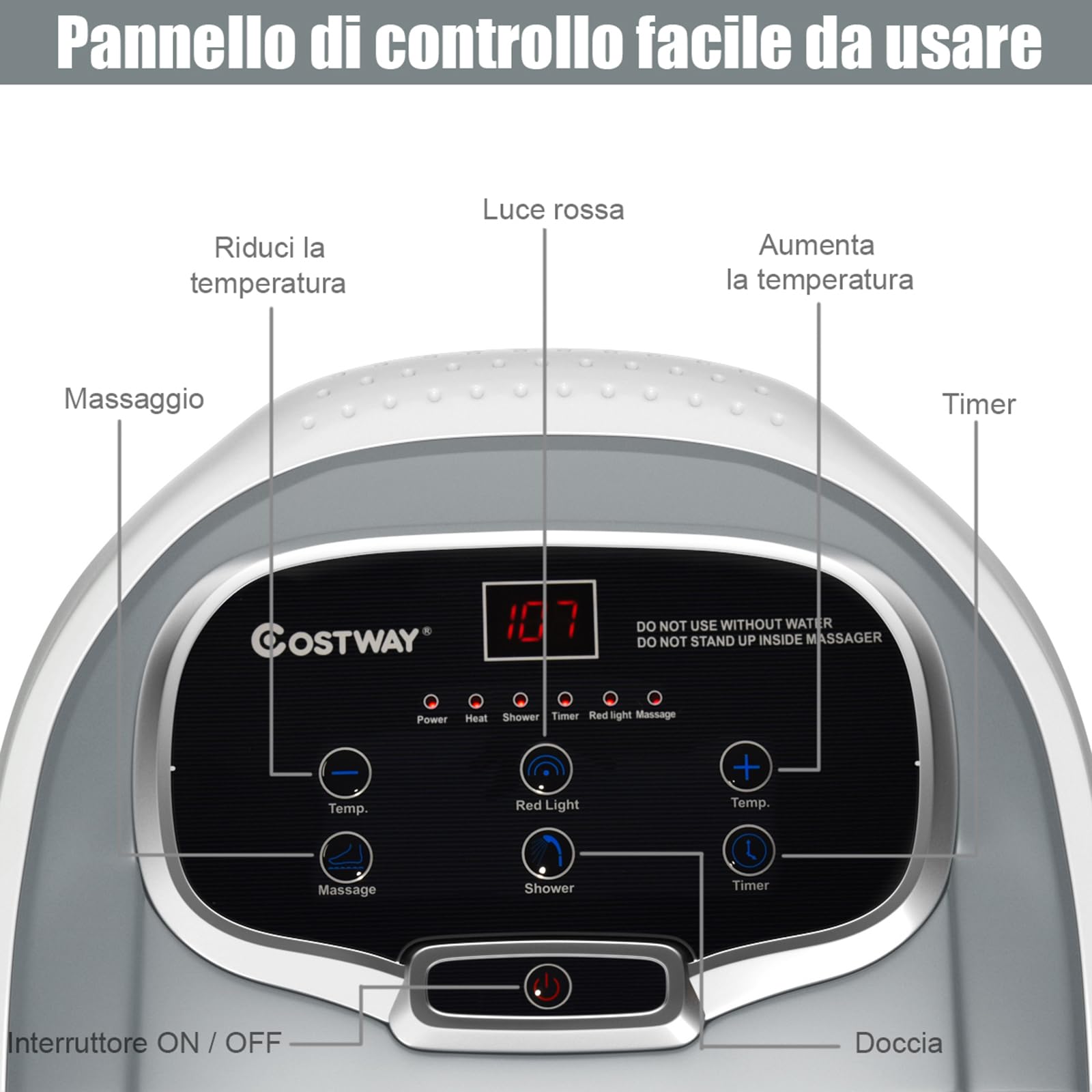 COSTWAY Idromassaggio per Piedi, Pediluvio Massaggiatore Plantare Massaggio Shiatsu, con Funzione Calore Timer e Rulli Luce a Infrarossi, 15L Idromassaggiatore (Grigio)
