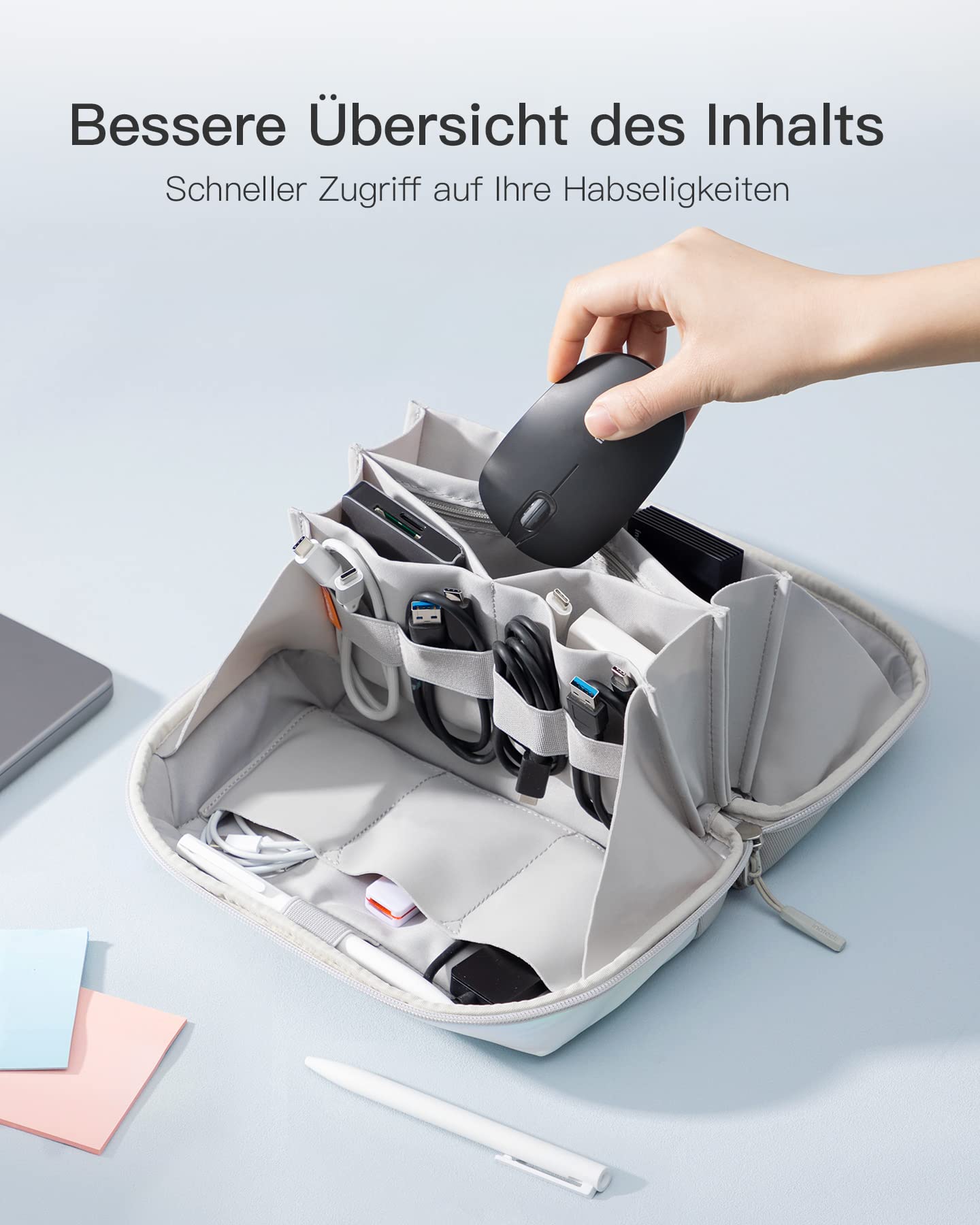Inateck Elektronik Case, Spritzwassergeschützte Zubehörtasche, USB Kabel Gadget Organizer Tasche, Reisefreundlich