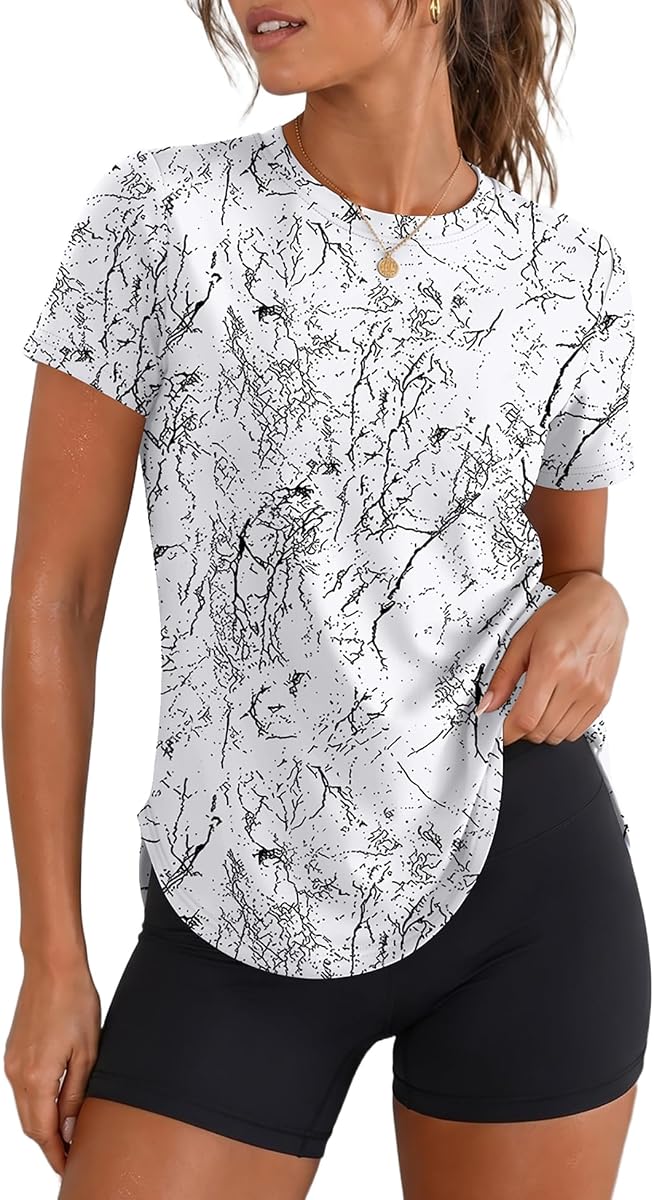 LOMON Workout Tops Women Short Sleeve Athletic Shirts UV Sun Protection Tee | UV Sun Protection SPF 50+ Quick Dry Curved Side-slit Hem Active Hiking Gym Rash Guard Wear