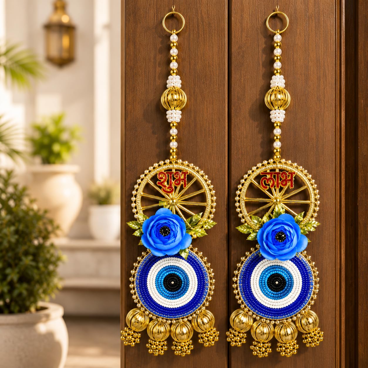 Shubh Labh Hanging for Main Entrance, Blue Evil Eye Nazar Subh labh Hanging for Home Decoration, Shubh Labh Toran for Door, Diwali, Ganpati, Griha Pravesh & Festive Decor,