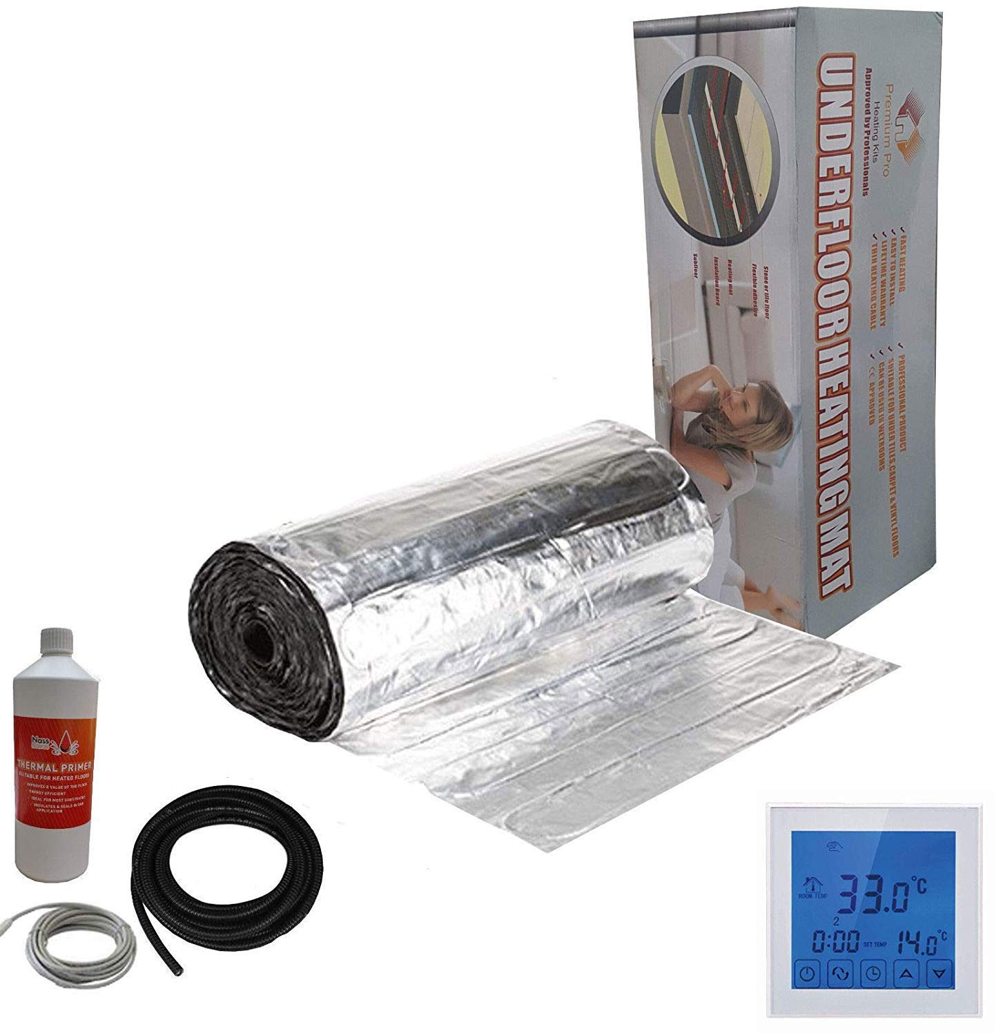 Nassboards Premium Pro Elite - Electric Underfloor Pro Elite Foil Heating kit 150w - 3m² - White Touch Thermostat