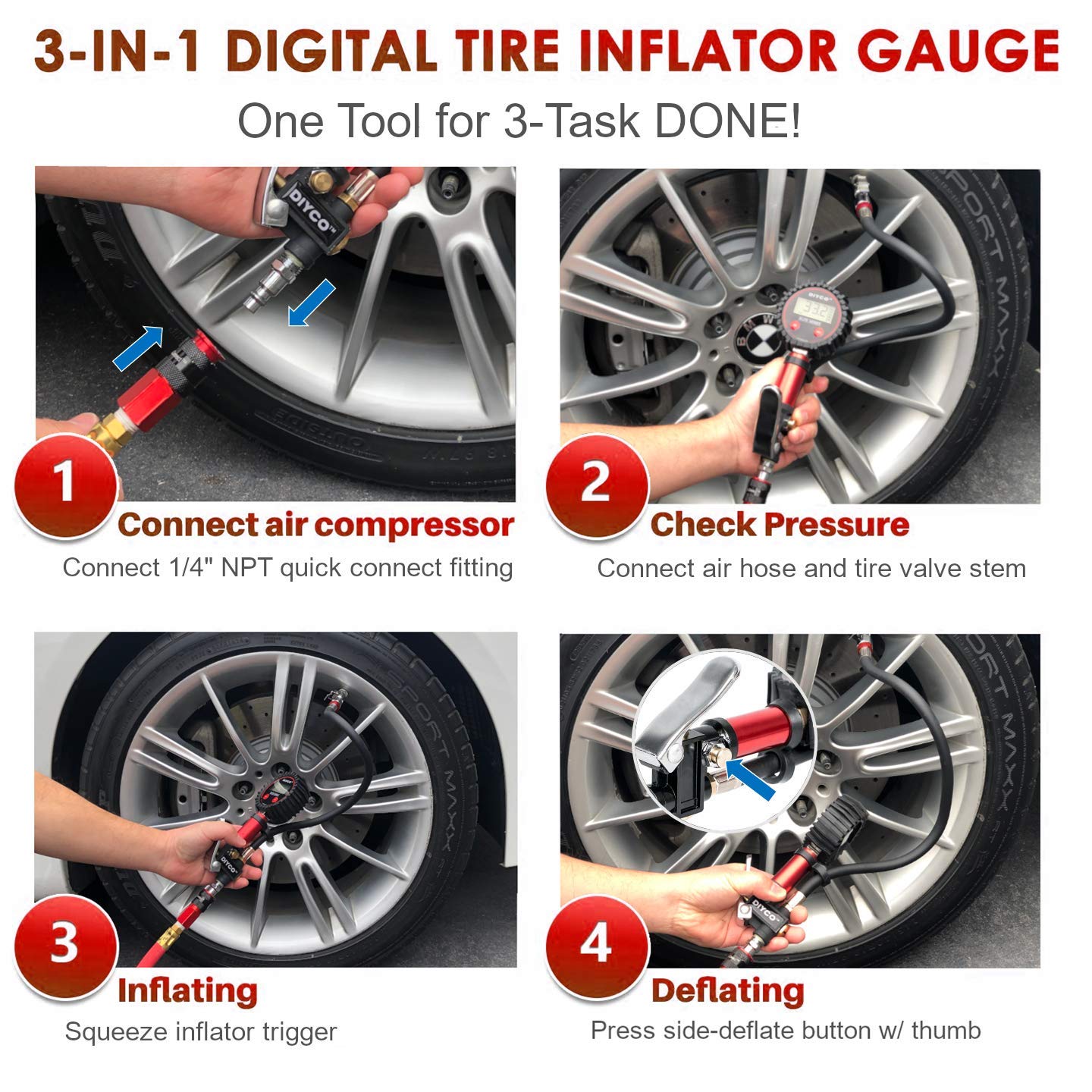 DIYCO D3 Digital Tire Inflator (Red)