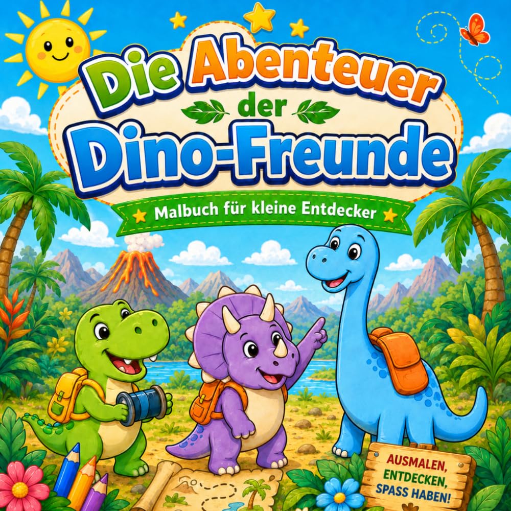 Die Abenteuer der Dino-Freunde: Malbuch für kleine Entdecker ab 3 Jahren – niedliche Dinosaurier-Motive zum Ausmalen, Spielen und kreativ Werden