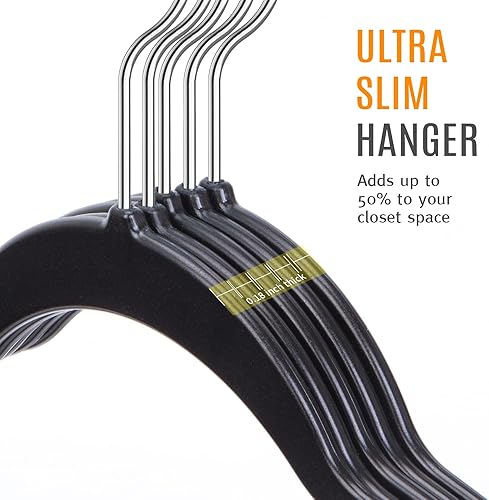 Miniatura 3 de TIMMY 50 perchas de plástico de 17.7 pulgadas, terciopelo antideslizante, organizadores de armario que ahorran espacio, perchas delgadas resistentes