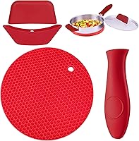 Vista 1 de Juego de 4 soportes de silicona para mango caliente, funda para mango de sartén caliente y alfombrilla de salvamanteles adecuados para sartenes