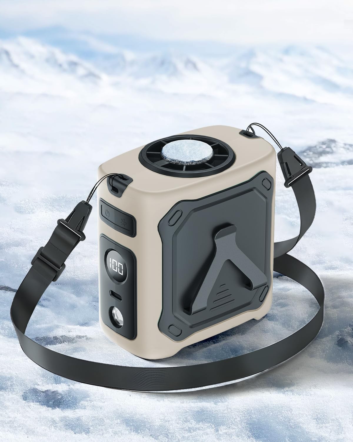 2026 Ventilateur de taille portable rafraîchissant,29H batterie rechargeable 8000mAh USB-C,5 vitesses 13000 tr/min,avec éclairage LED et SOS pour chantier,camping,randonnée,travail,abricot