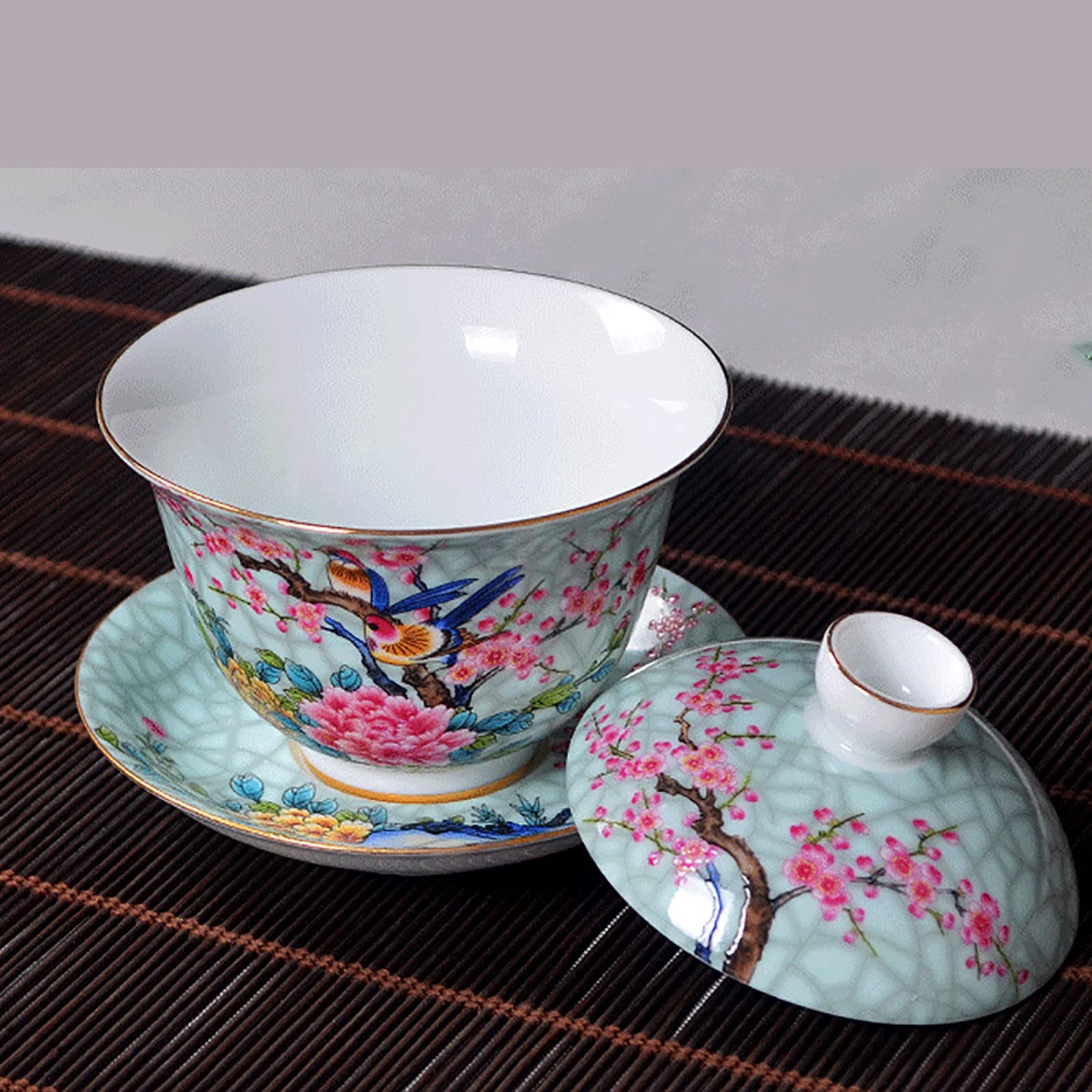 Herbata herbaty， Miski, ceramiczne filiżanki do herbaty z pokrywką i spodkami, porcelanowe miski Kungfu, Gaiwan, kokardki, tradycyjne Chin na prezent urodzinowy
