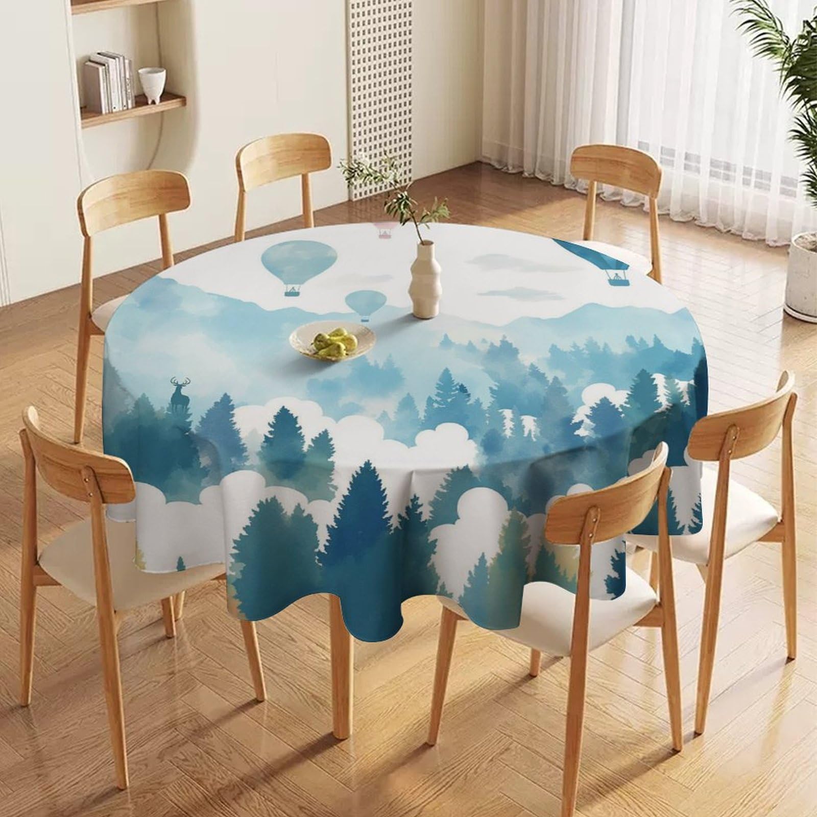 ORDOBO Round Table Cover -Cartoon Animals Print Home Table Cover For Dinner Kitchen Holiday Outdoors Protect Table Waterproof Dust-Proof Decoration 127X127Cm