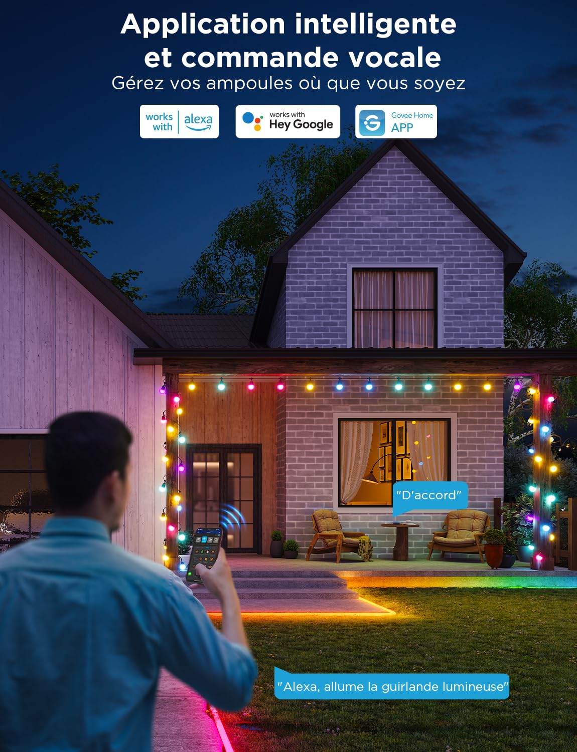 Govee Guirlande Lumineuse d'Extérieur Intelligente 2, 30M RGBICW Led Jardin | IP65, 100lm par Lumière, 47 Modes Scène et 16 Millions de Couleurs, Fonctionne avec APP Alexa, Durée de vie de 25000h