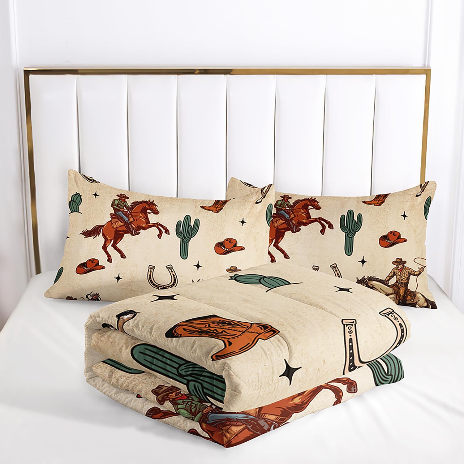 AILONEN Western Cowboy Comforter Set Twin Size, Rodeo Cowboy Riding Bull with Cacti Bedding Set for Teens,Boys Bedroom Decor,Ranch Jomon Duvet Set,3-Piece, 1 Quilt and 2 Pillowcases,Soft Breathable - Image 5