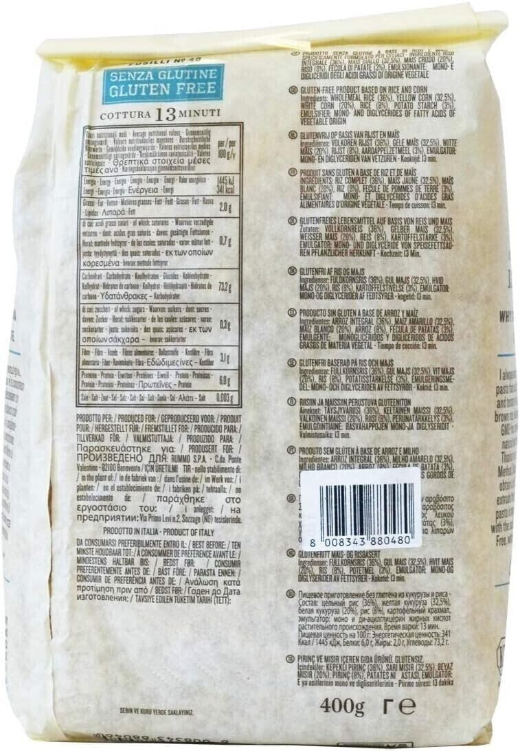 Italian Gourmet Pasta senza glutine Mix Fusilli Penne Spaghetti 36 x 400g | Mais-Reis-Rezeptur, trafilata al bronzo e lenta essiccazione, extra al, Gesamtnettogewicht 14,4 kg + Kostenlos Polpa 400g