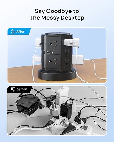 Miniatura 7 de TROND Regleta de protección contra sobretensiones de torre con USB, 14 tomas ampliamente espaciadas, 2 USB-C y 2 USB-A, protección contra