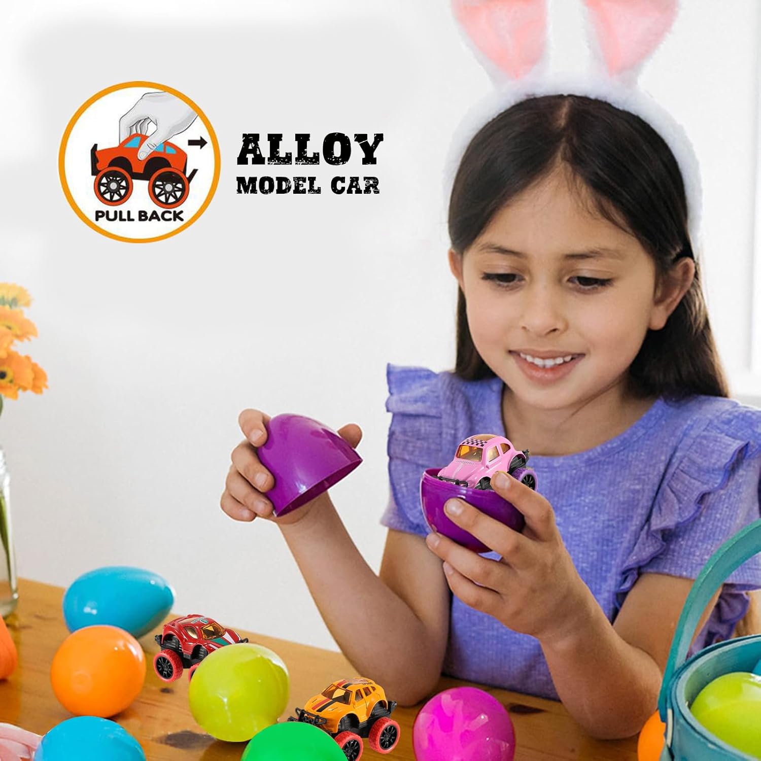 euoloar 12 Pcs Pullback Monster Cars Filled Easter Eggs for Basket Stuffers/Fillers, Easter Eggs Hunt, Party Favor for Boys, Classroom Prize Supplies