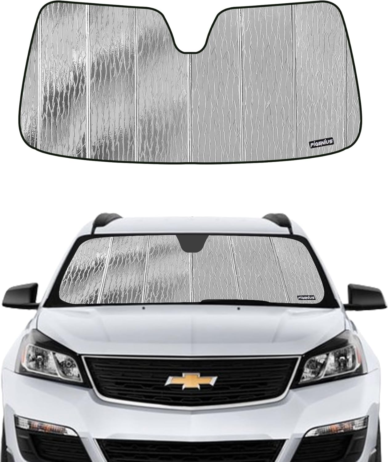 Windshield Sunshade for Chevy Traverse 2013-2017 GMC Acadia 2013-2017, Reversible Silver/Black