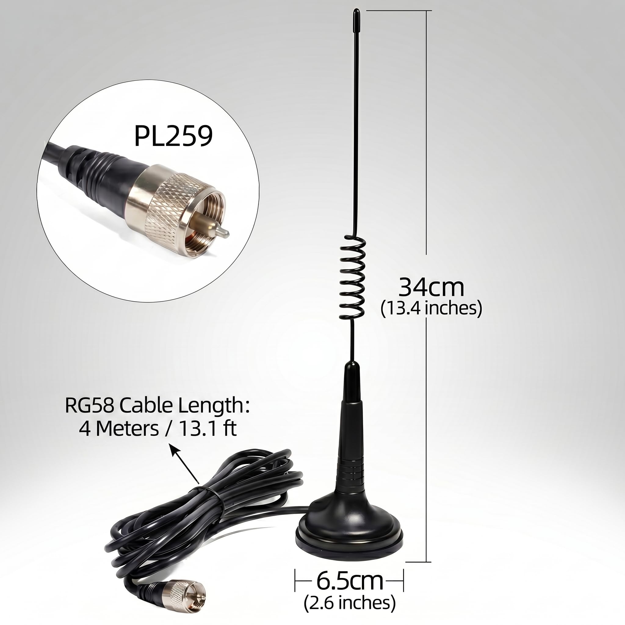 GMRS - Antenna magnetica UHF, 462-467 MHz, con base magnetica e cavo RG58 da 4 metri, per ricetrasmettitore Baofeng Midland Motorola Icom Retevis