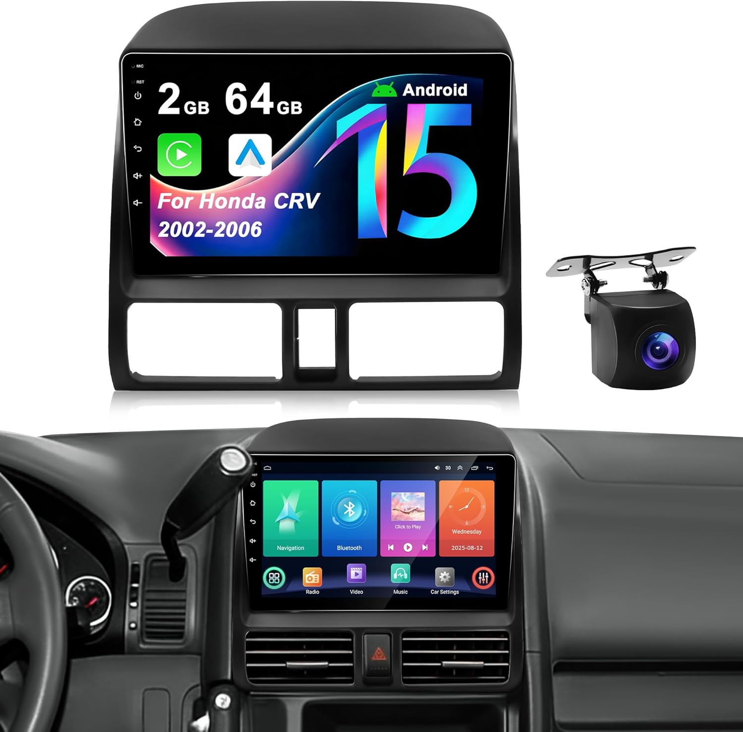 Car Radio Stereo for Honda CRV 2002-2006: Upgrade Android 15 64GB 9" 1280 * 720 Touchscreen Head Unit - Wireless CarPlay & Android Auto Bluetooth WiFi GPS MirrorLink FM 36EQ SWC 1080P Backup Camera