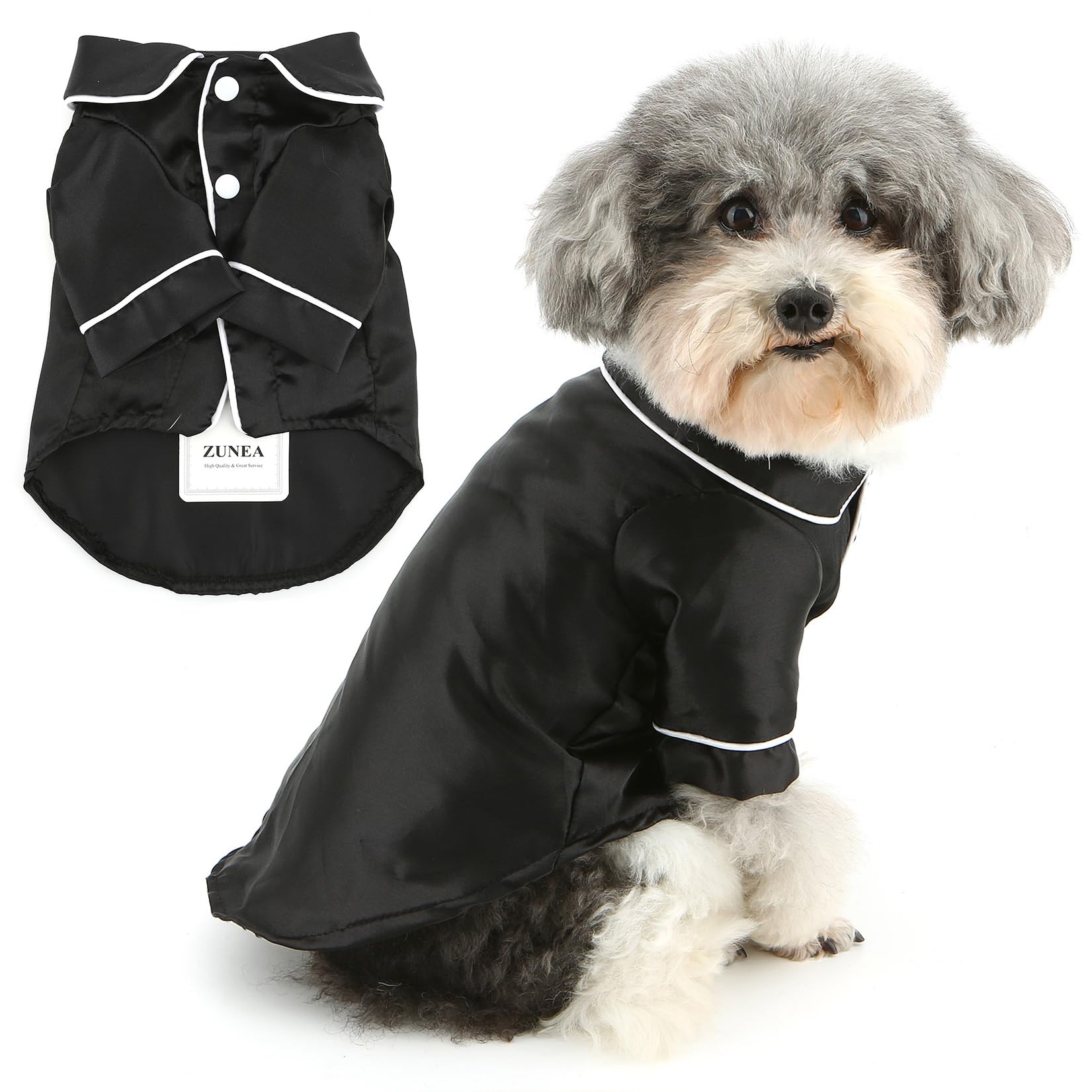 Zunea Small Dog Pyjamas Shirts for XS/S Size Dogs Soft Faux Silk Lapel Puppy Pajamas T Shirt Sleepwear Clothes Two-Legged Indoor Pjs Outfits Chihuahua Yorkie Pet Holiday Party Apparel Black L