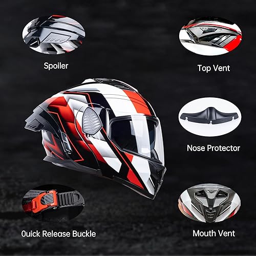 Miniatura 5 de Full Face Modular Motorcycle Helmets Dual Visor Flip up DOT Approved Racing Street Bike Motocross Helmet for Adults