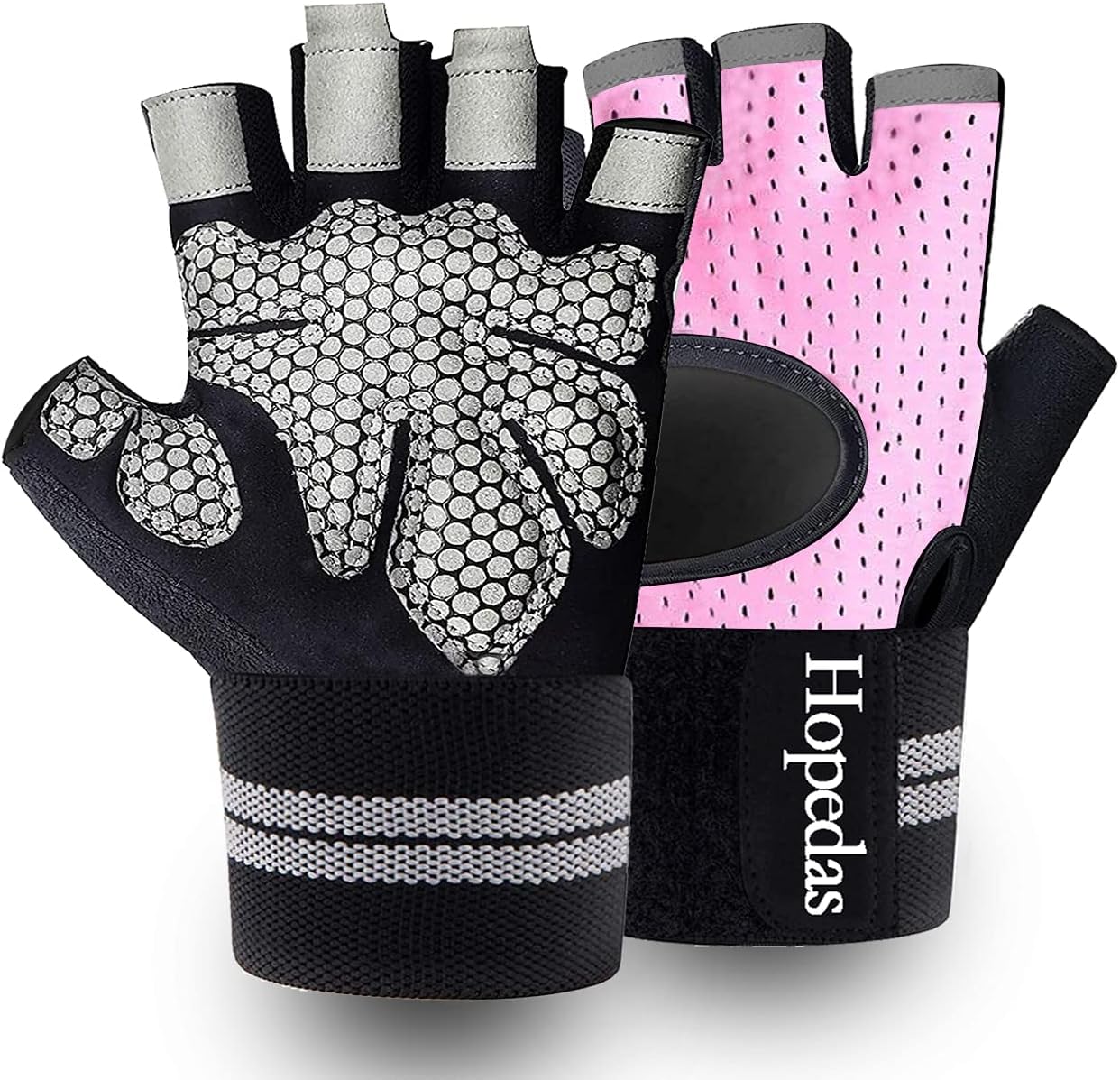 Hopedas Workout Gloves Weight Lifting Gloves with Wrist Support for Men & Women,Breathable Exercise Gloves Sports for Training,Fitness, Gym,Pull ups，Full Palm Protection，Pink