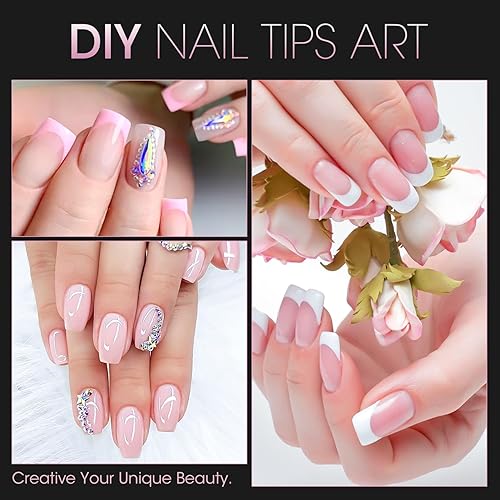 Miniatura 2 de Buqikma 500 puntas de uñas cortas de gel francés de media cubierta para uñas acrílicas, puntas de uñas acrílicas medio mate, puntas de uñas