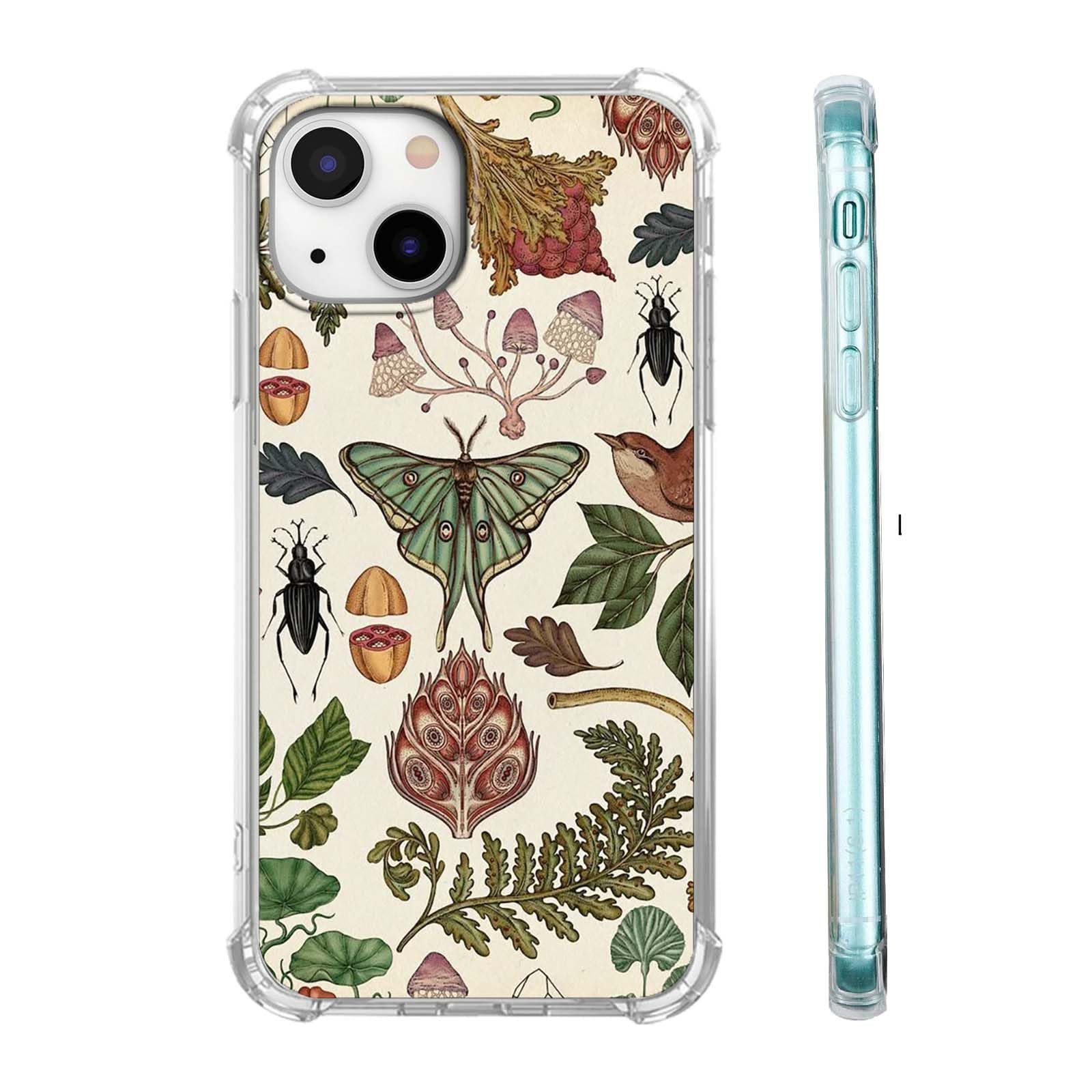 hendicow Case for iPhone 13 Mini with Botanical Art Design,Aesthetic Vintage Cottagecore Mushroom Moth Pattern,Trendy Soft TPU Bumper Phone Cover,5.4"