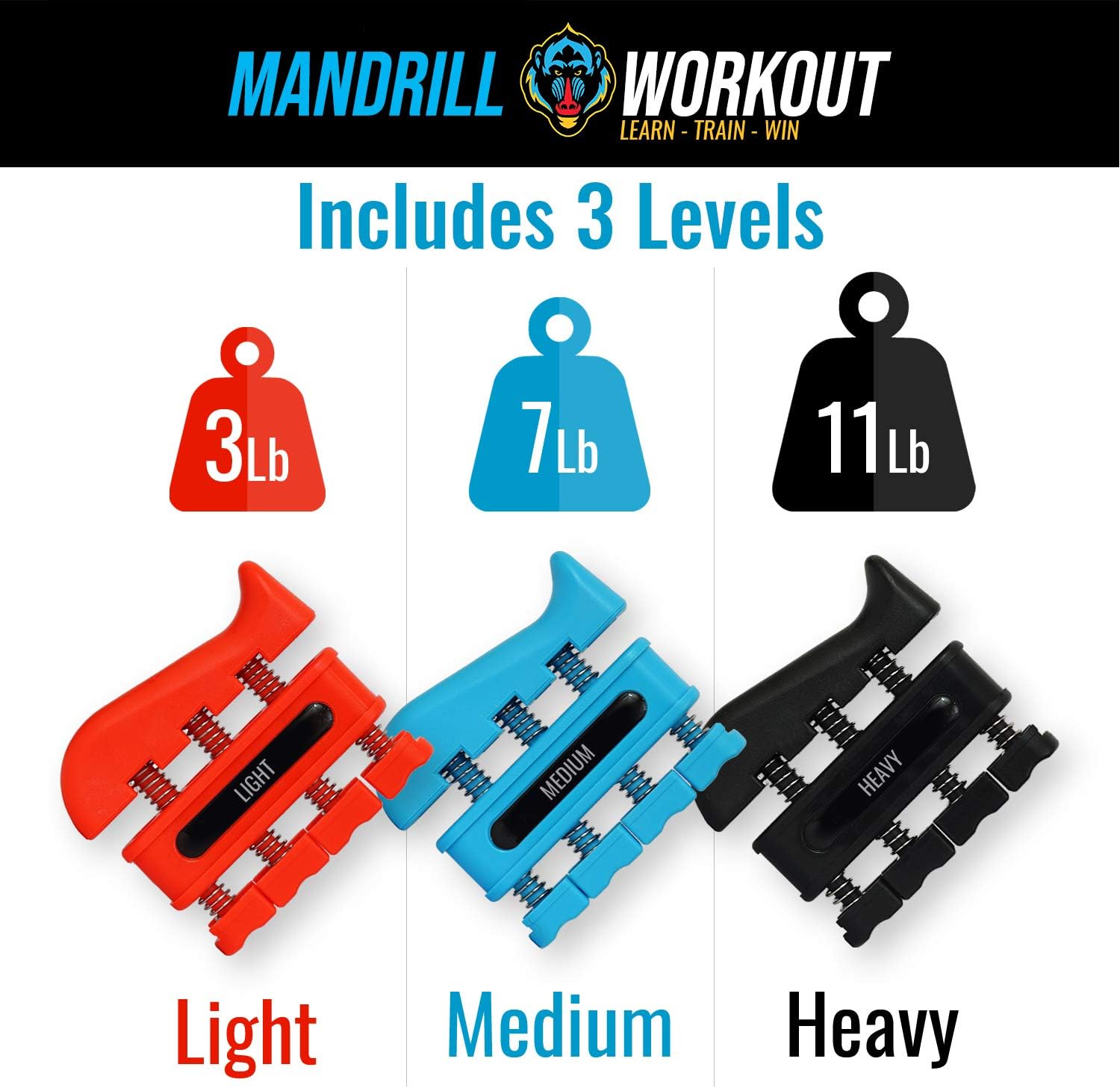(3 Pack) Finger Strengthener Workout Kit - Finger Exerciser for Forearm and Hand Grip Strengthener - Workout Equipment for Musician, Rock Climbing and Therapy - Hand Gripper Set Finger Grip Kit