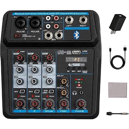 Viiart Wireless Audio Mixer Sound Board-4 Channel Digital Bluetooth Computer Compatible Input DJ Controller Sound Mixer 48V Phantom Power Microphone in,Headphone Jack Stereo DJ Streaming (M4C)