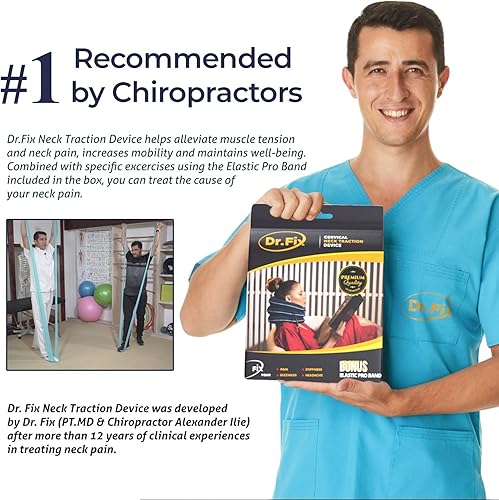Miniatura 4 de Dr Fix Dispositivo de tracción cervical para alivio instantáneo del dolor de cuello en casa  Banda elástica (azul oscuro, 12-17)