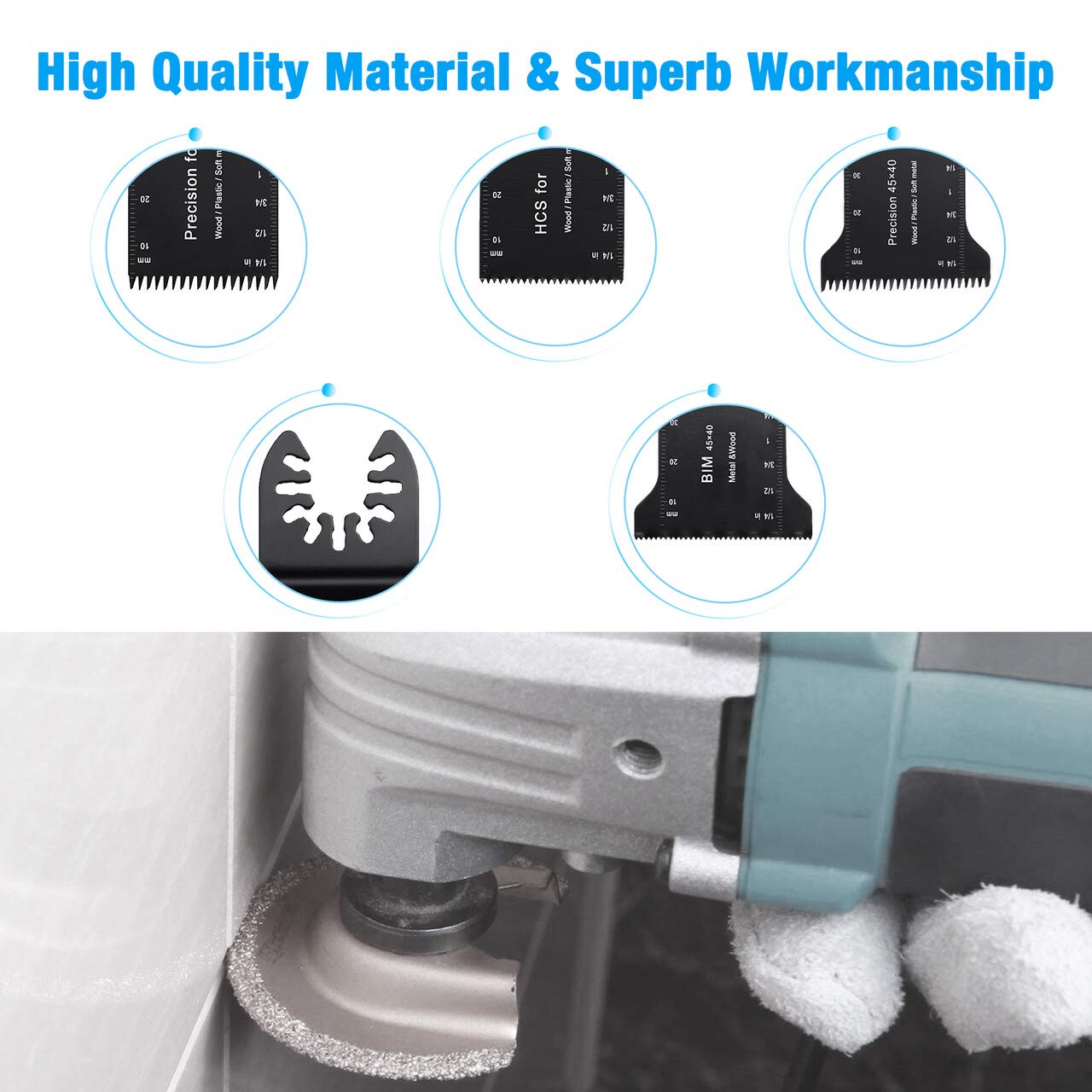 Powerextra 20 Metal Wood Oscillating Multitool Quick Release Saw Blades Fit Fein Multimaster Porter Cable Black & Decker Bosch Craftsman Ridgid Ryobi Makita Milwaukee Dewalt Rockwell Chicago