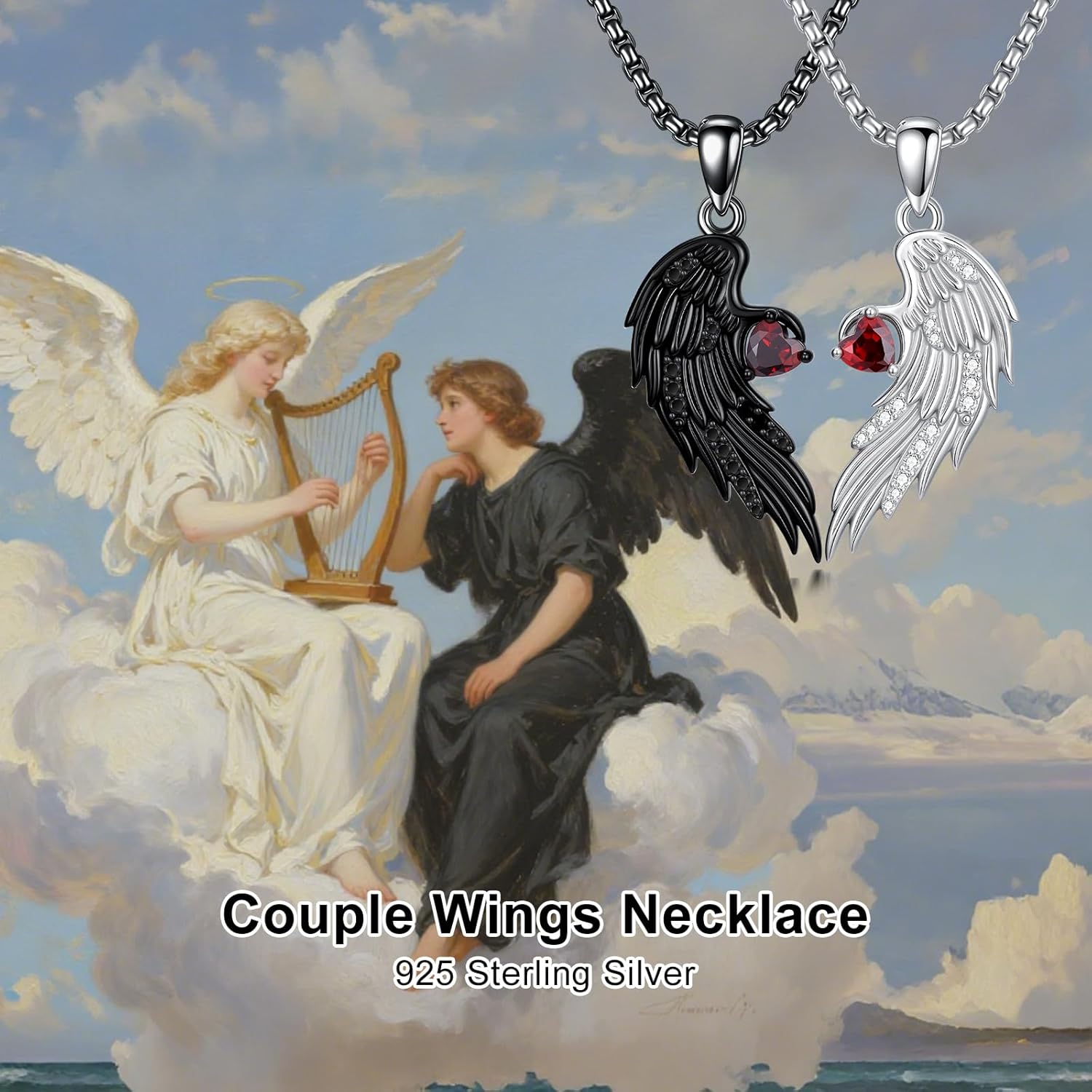 Angel and Devil Couples Necklace 925 Sterling Silver Angel Wings Necklace Pendant Matching Jewelry for Couples Her Him - Image 4